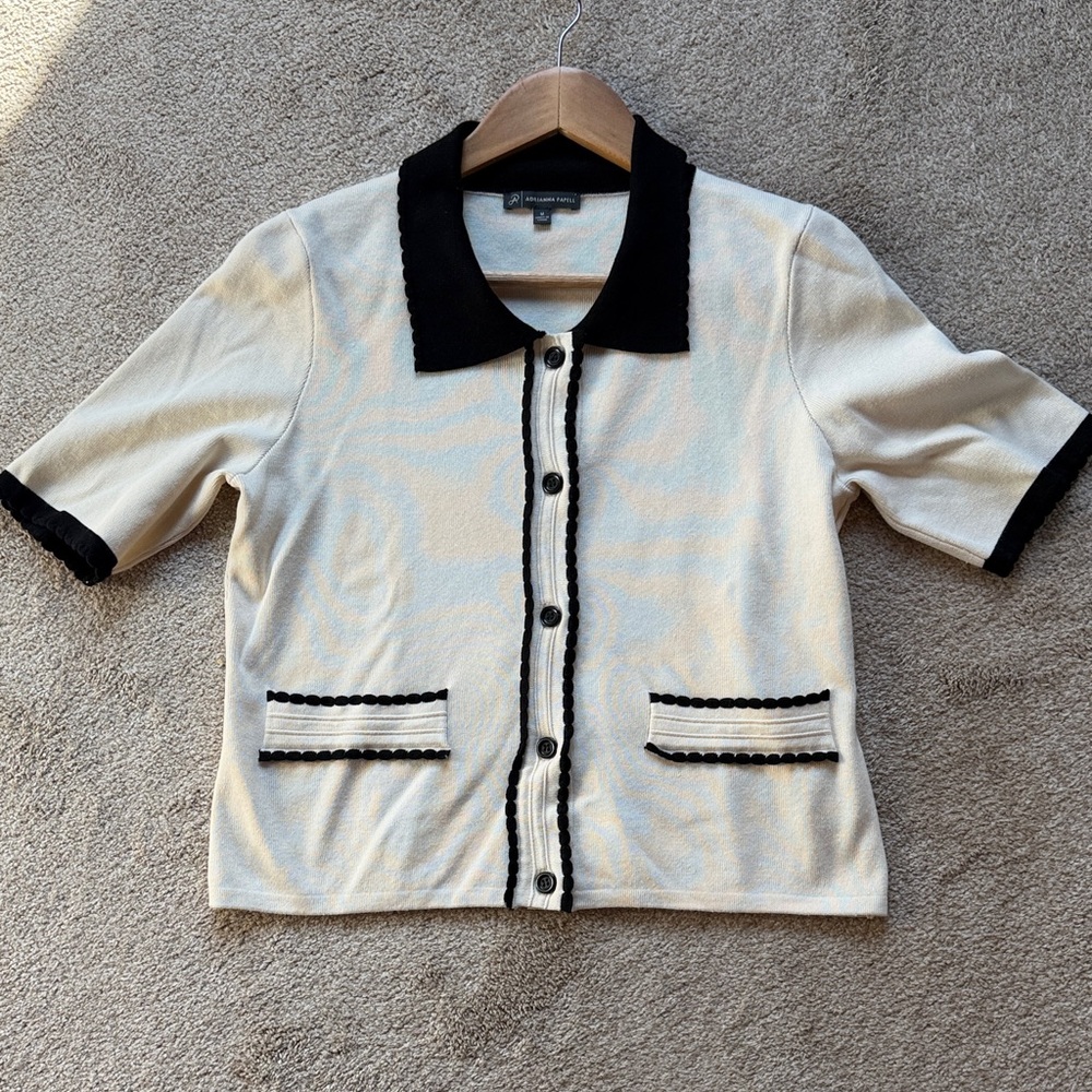 Adrianna Papell Black and Cream Button-Up Cardigan